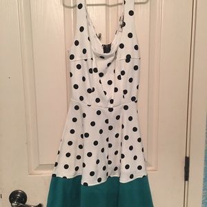 Polka dot and teal a line dress